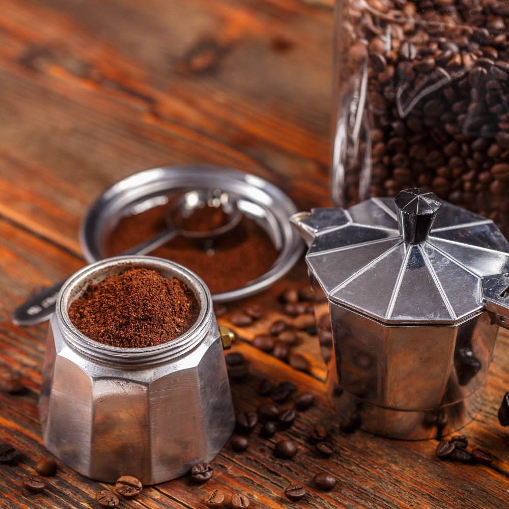 moka pot equipment filled with coffee